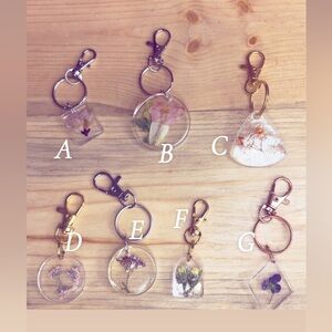 Floral Resin Keychains with Gold Clasps